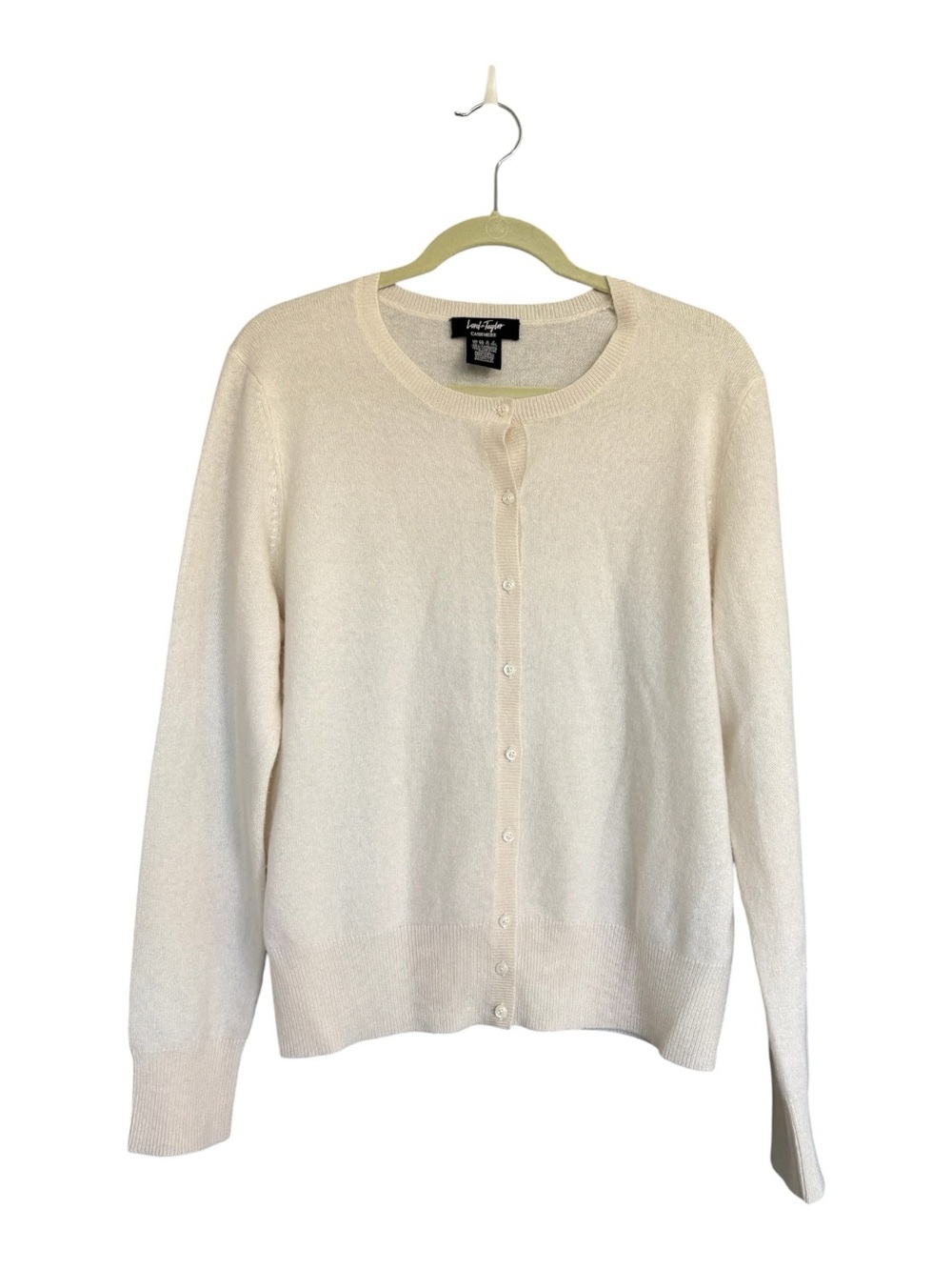 Lord & Taylor 100% Cashmere Ivory Button Front Cardigan Sweater XL